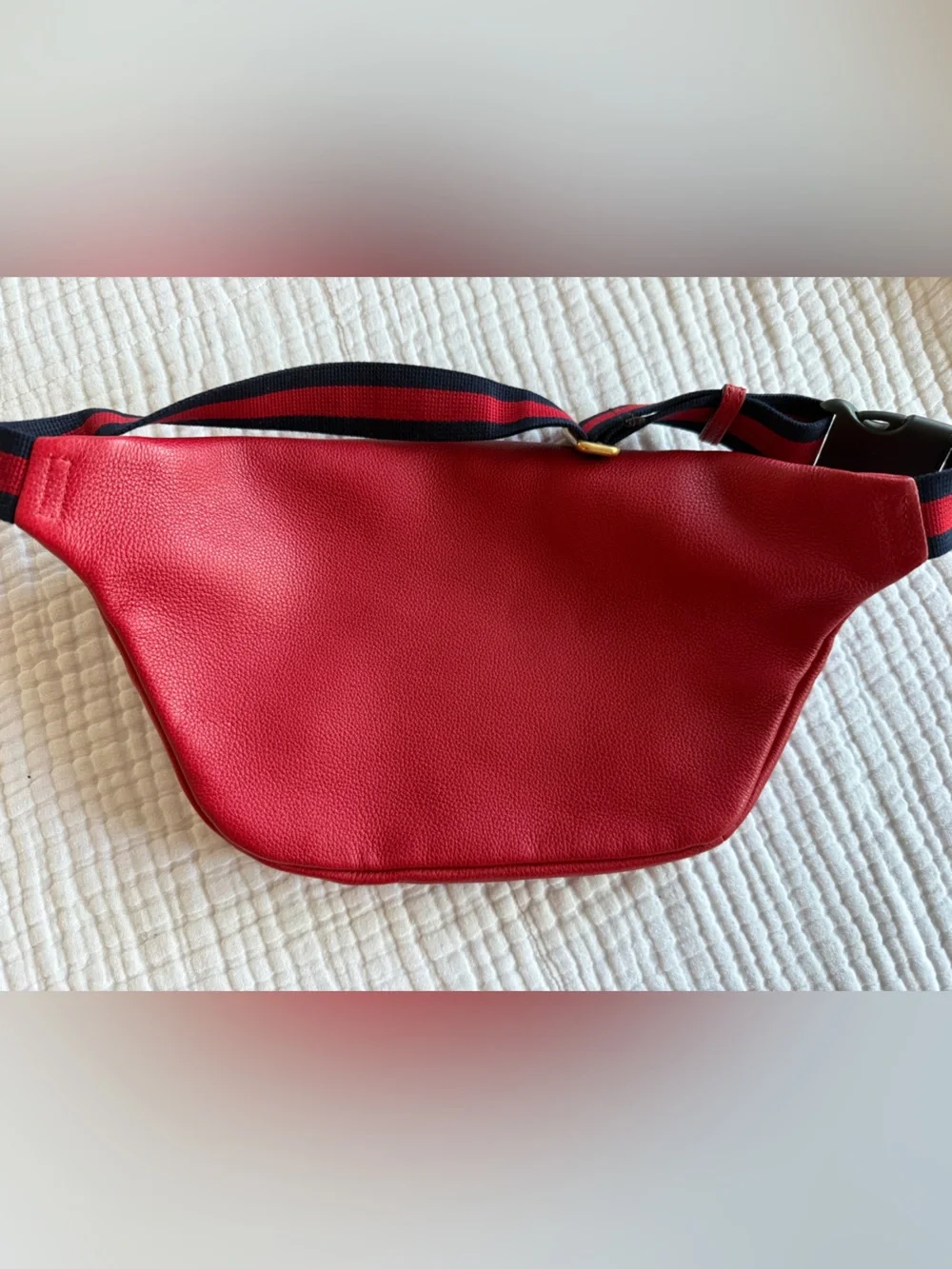 Gucci Red Leather Belt Bag with Green and Gold Logo